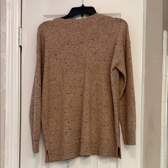 LOFT Speckled Tan Button-Shoulder Sweater - Picture 2 of 4